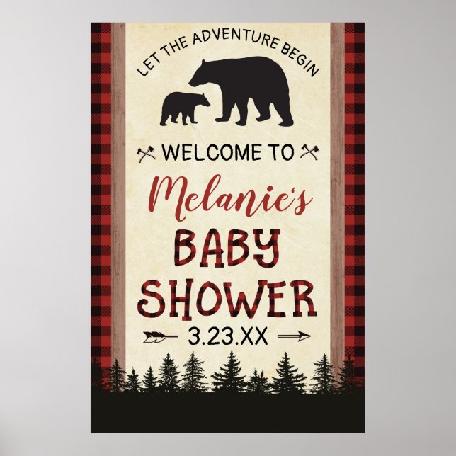 Poster Panneau de bienvenue pour Baby Shower Bear Lumberj (Devant)