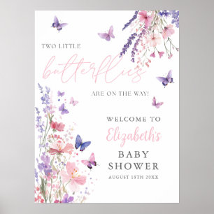 Poster Panneau de bienvenue pour Baby Shower Deux Petits