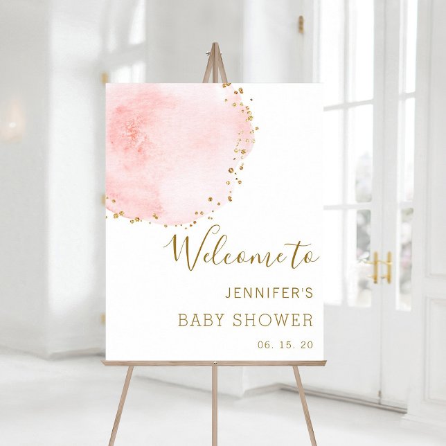 Poster Panneau de bienvenue pour baby shower en or floral (Créateur téléchargé)