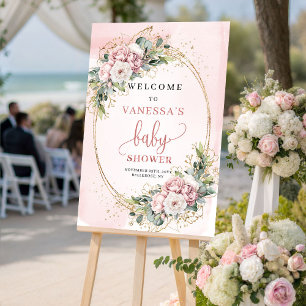 Poster Panneau de bienvenue pour baby shower en rose poud