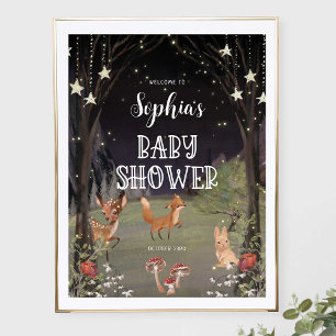 Poster Panneau de bienvenue pour Baby Shower Forêt Enchan