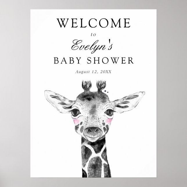 Poster Panneau de bienvenue pour Baby Shower Girafe (Devant)