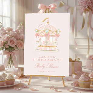 Poster panneau de bienvenue pour baby shower rose conte d