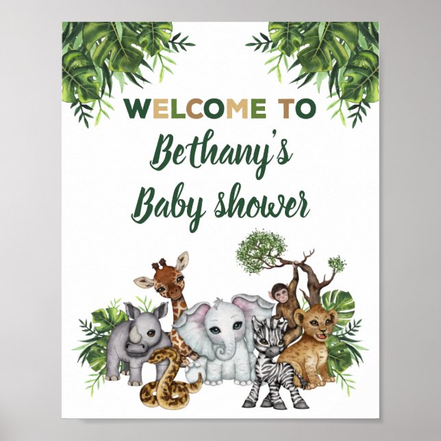 Poster Panneau de bienvenue pour Baby Shower Safari Anima (Devant)