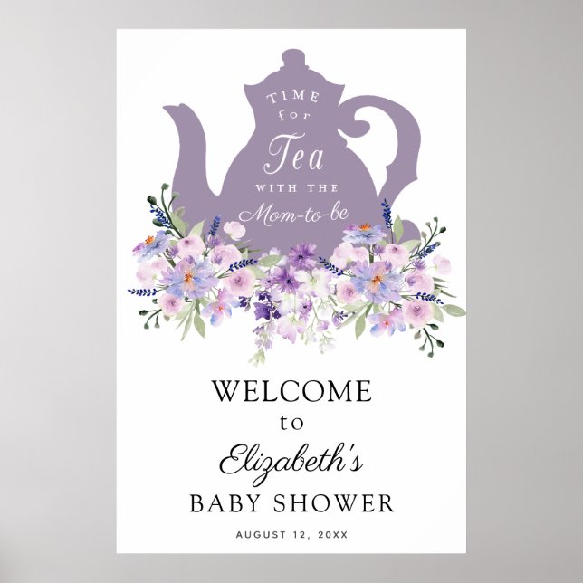 Poster Panneau de bienvenue pour Baby Shower violet Time  (Devant)