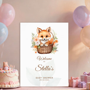 Poster Panneau de bienvenue pour Baby Shower Woodland Fox