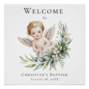 Poster Panneau de bienvenue pour baptême avec aile de plu