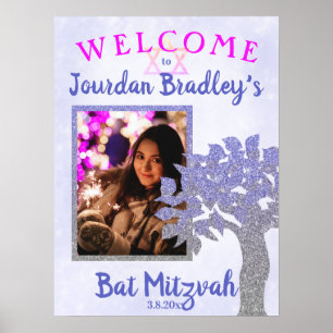 Poster Panneau de bienvenue pour Bar Mitzvah avec arbre s