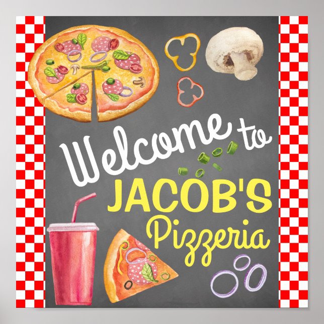 Poster Panneau de bienvenue pour fête de pizza (Devant)
