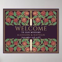 Panneau de bienvenue pour mariage royal floral or 