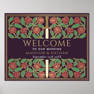 Poster Panneau de bienvenue pour mariage royal floral or 