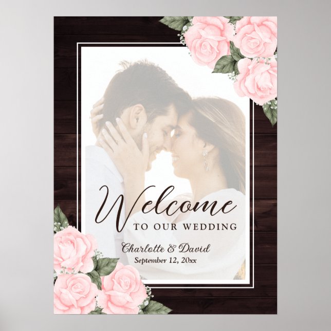 Poster Panneau de bienvenue pour photo de mariage rose pâ (Devant)