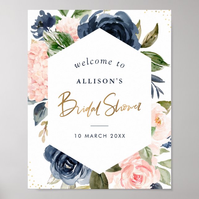 Poster Panneau de bienvenue pour une baby shower Navy & b (Devant)