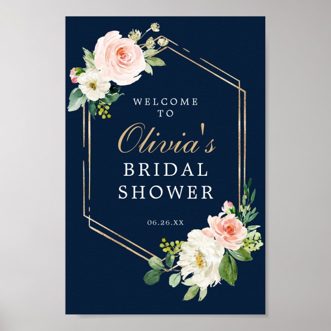 Poster Panneau de bienvenue pour une douche de mariage bl (Devant)