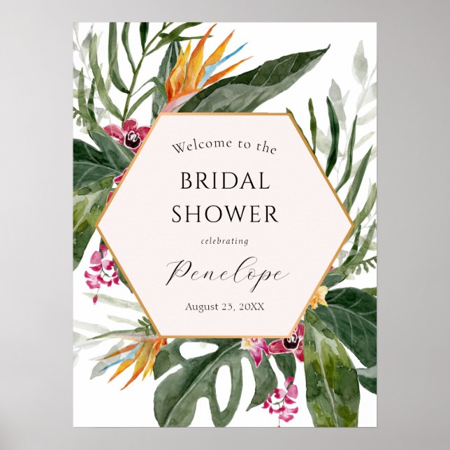 Poster Panneau de bienvenue pour une fête prénuptiale flo (Devant)