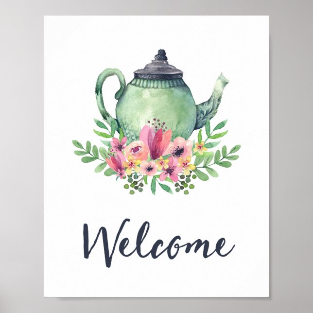 Poster Panneau de bienvenue pour une tea party de douche  (Devant)
