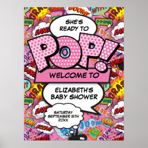 Poster Panneau de bienvenue rose pour Baby Shower Prêt à 