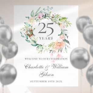 Poster Panneau de bienvenue Roses pour le 25e anniversair