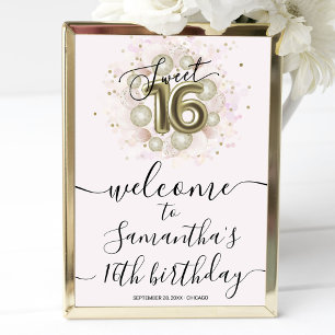 Poster Panneau de bienvenue Sweet 16 en or rose