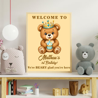 Poster Panneau de bienvenue Teddy Bear Prince pour le 1er