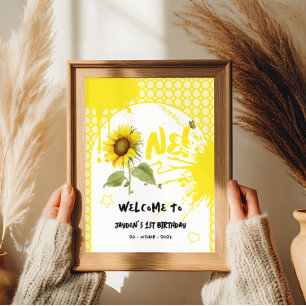 Poster Panneau de bienvenue Tournesol aquarelle avec papi