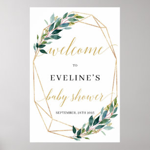 Poster Panneau de bienvenue vert eucalyptus or