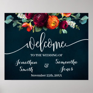 Poster Panneau de bienvenue vin de mariage bleu marine bo