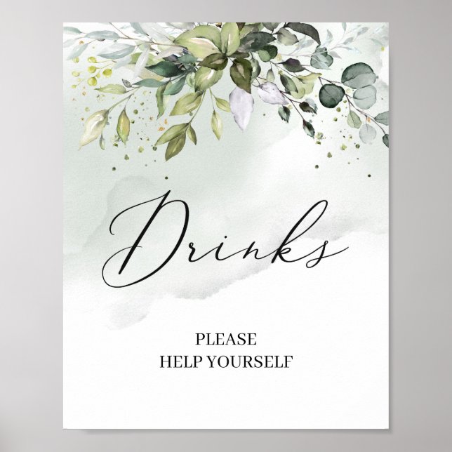 Poster Panneau de boissons aux feuilles d'eucalyptus verd (Devant)