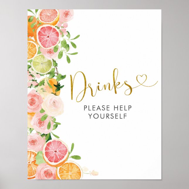 Poster Panneau de boissons de Shower de mariage de fruit  (Devant)