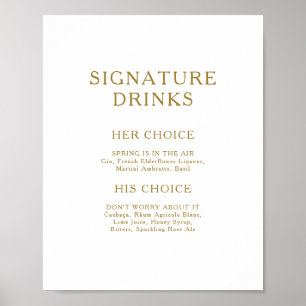 Poster Panneau de boissons de signature d'or minimaliste 