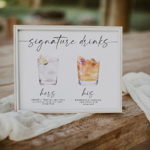 Poster panneau de boissons de signature modernes mariage 
