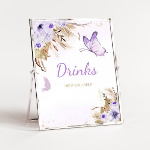 Poster Panneau de Boissons Fête Bébé Papillon Floral