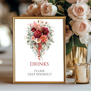 Poster Panneau de boissons florales d'automne bordeaux Eu