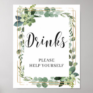 Poster Panneau de boissons florales de verdure succulente