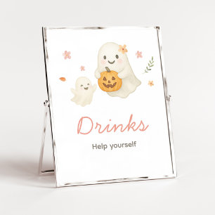 Poster Panneau de boissons Halloween Little Boo rose