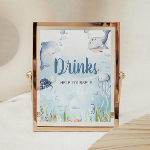 Poster Panneau de boissons pour Baby Shower Bleu sous la