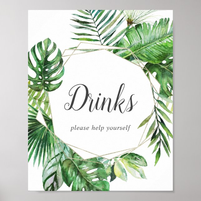 Poster Panneau de boissons sauvages de palmiers tropicaux (Devant)