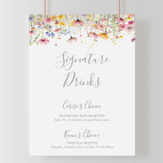 Poster Panneau de boissons signature de fleurs sauvages c