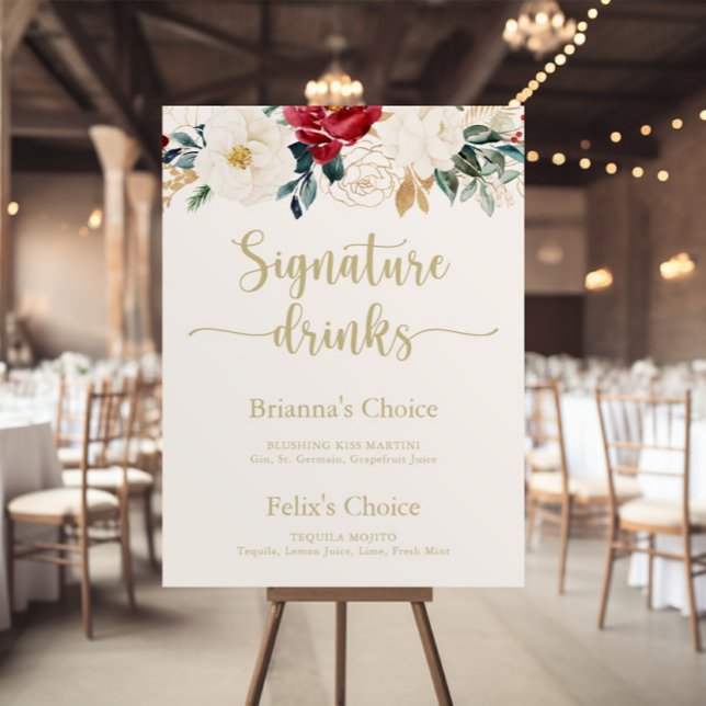Poster Panneau de boissons signature Floral Or Classique (Créateur téléchargé)