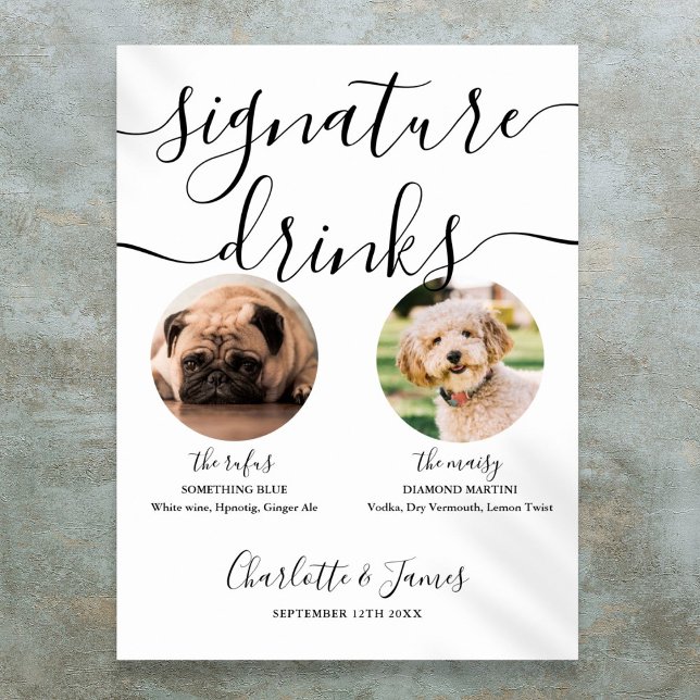 Poster Panneau de boissons signature pour mariage de chie (Pet Dog Wedding Signature Drinks Sign)