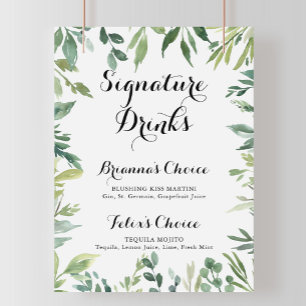 Poster Panneau de boissons signatures vertes tropicales é