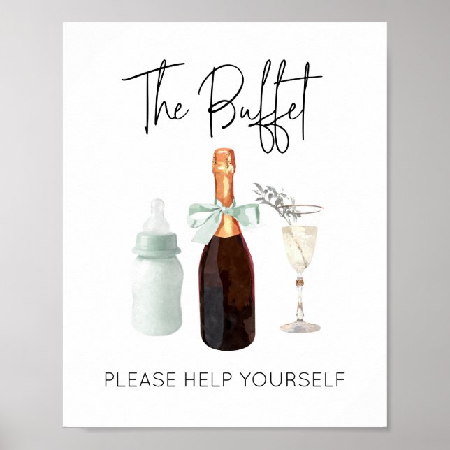 Poster Panneau de buffet pour Baby shower Green Sip & See (Devant)