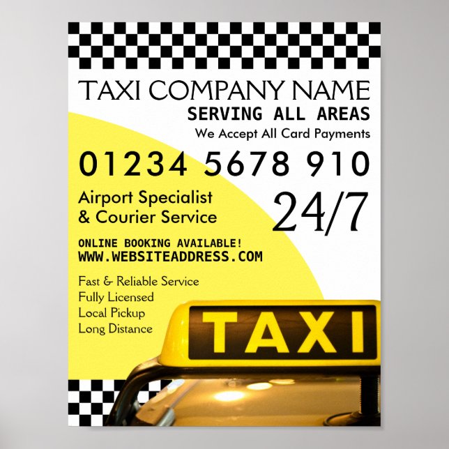 Poster Panneau de cabine de taxi jaune publicité (Devant)