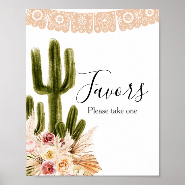 Poster Panneau de Cactus Boho Fleurs Roses Herbe de Pampa (Devant)