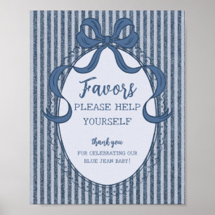 Poster Panneau de cadeaux bébé en jean bleu à noeud coque