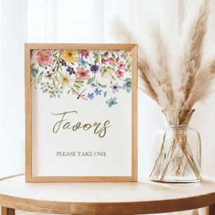 Poster Panneau de cadeaux de baby shower Fleur sauvage bé