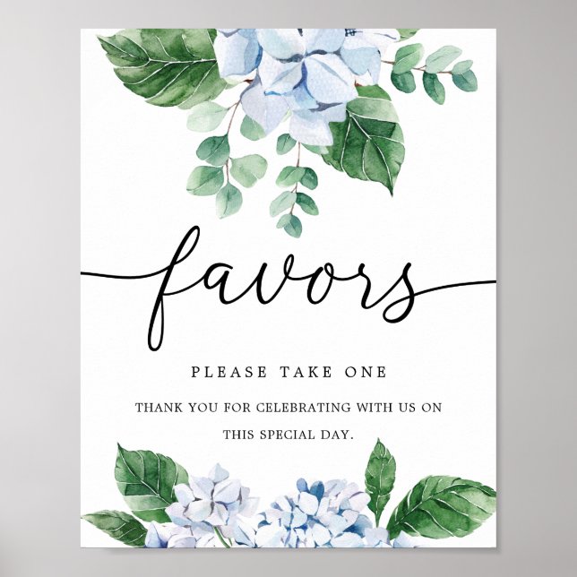 Poster Panneau de cadeaux de fleurs d'hortensia bleue (Devant)
