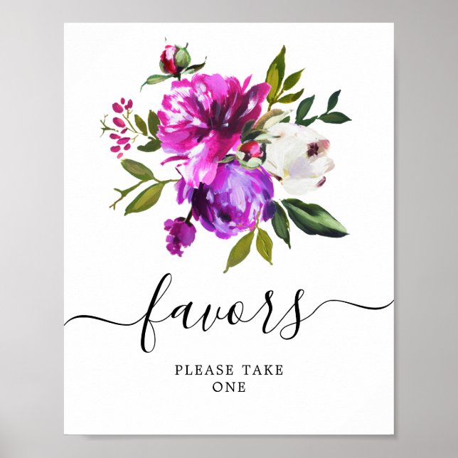 Poster Panneau de cadeaux de fleurs violettes et de verdu (Devant)