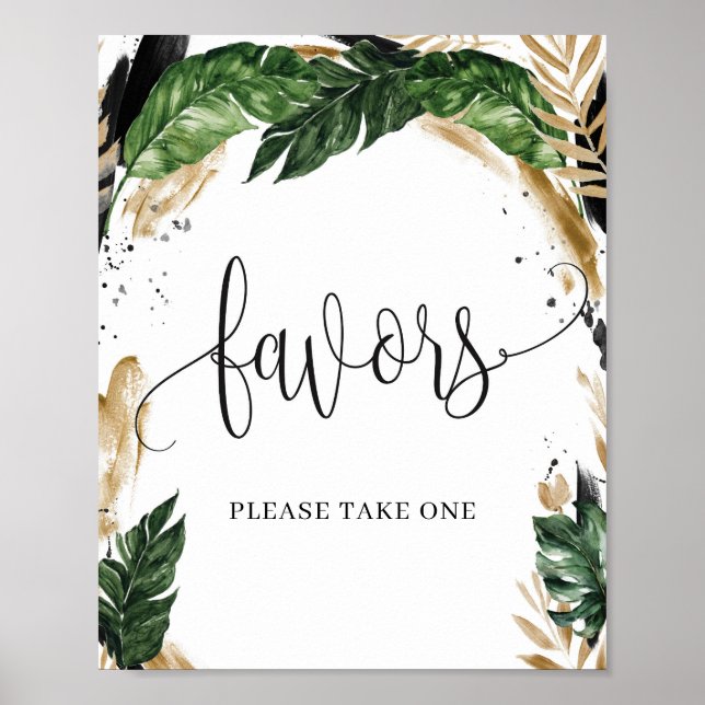 Poster Panneau de cadeaux de mariage floral aux feuilles  (Devant)