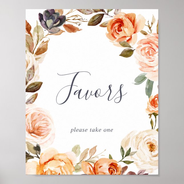 Poster Panneau de cadeaux de mariage Florals Terre Rustiq (Devant)
